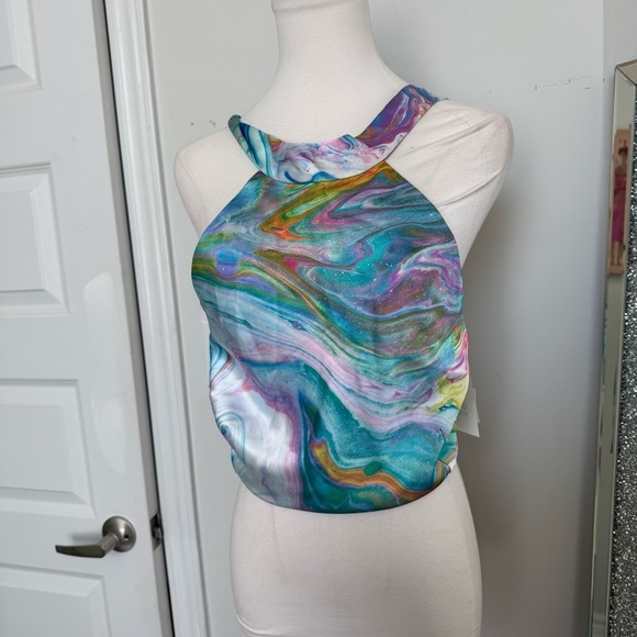 NWT Singrid Olsen Colorful Abstract Halter Top XS - Picture 3 of 5